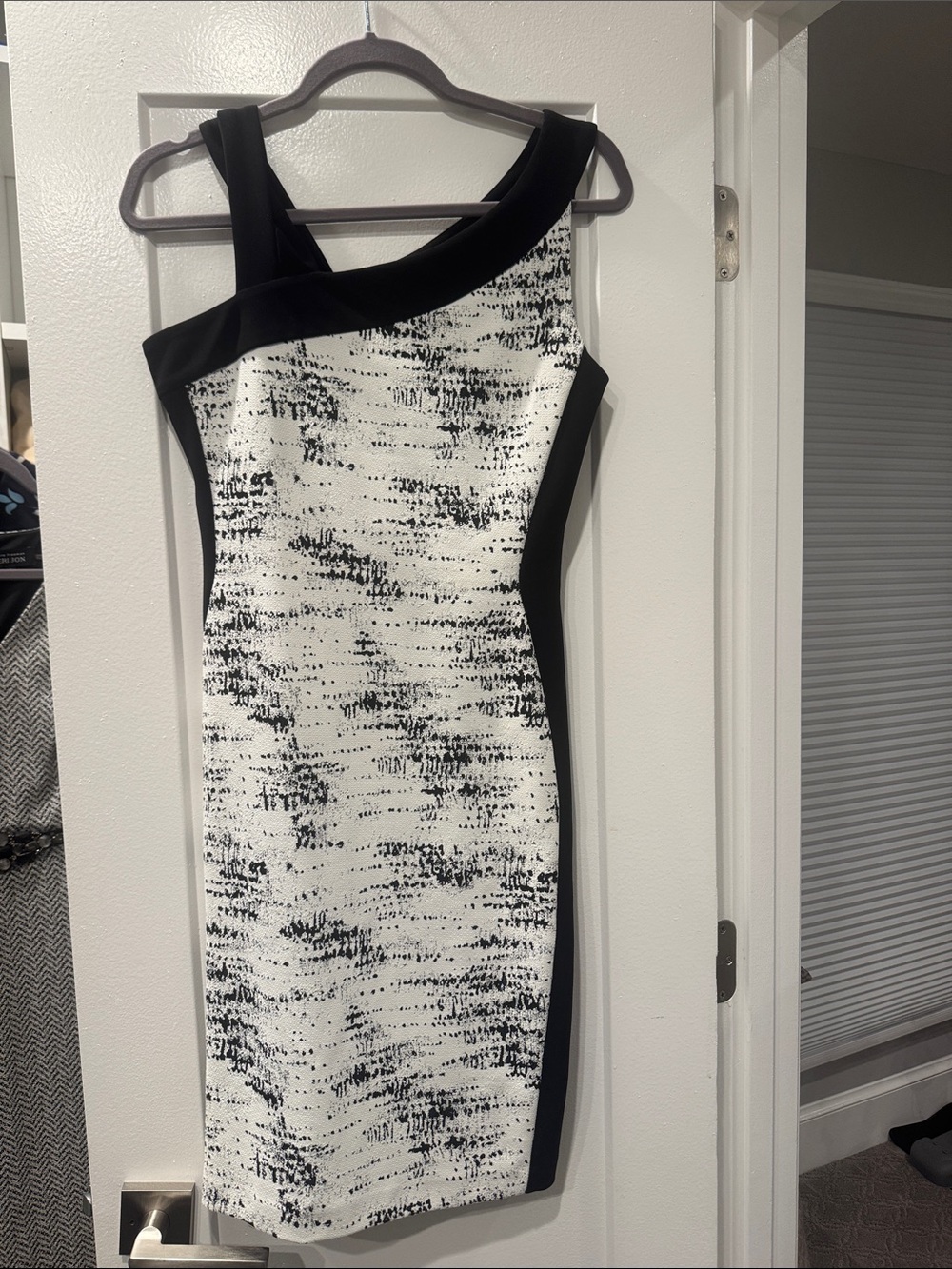 Joseph Ribkoff Black & White One-Shoulder Sheath Dress